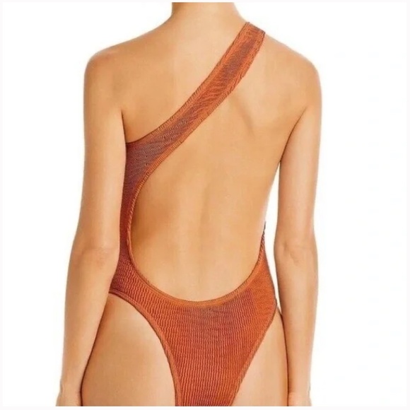 379. CLEONIE SCULPTURE MAILLOT SMOCKED ONE PIECE SWIMSUIT IN ESPRESSO $180 NWT - Picture 2 of 2